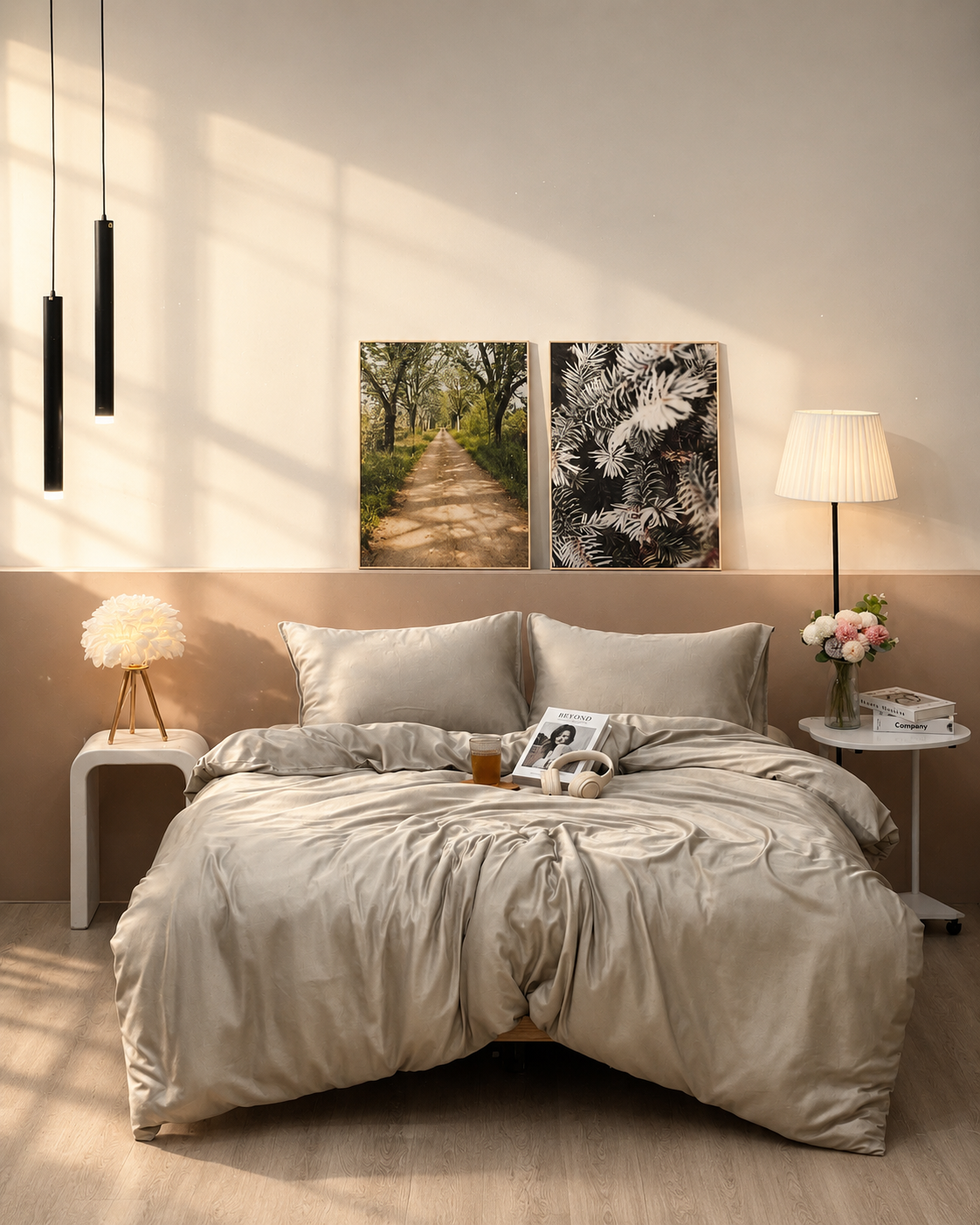 M11M06 – Bộ chăn ga gối Modal Microfiber màu ghi kem