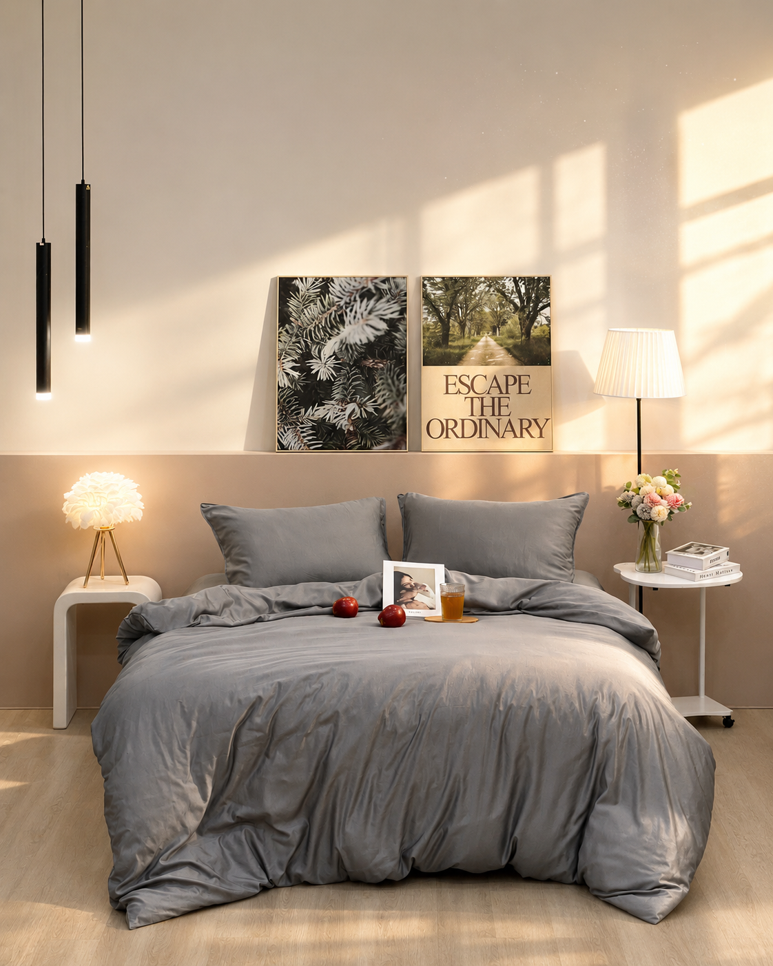M11M20 – Bộ chăn ga gối Modal Microfiber màu xám ghi